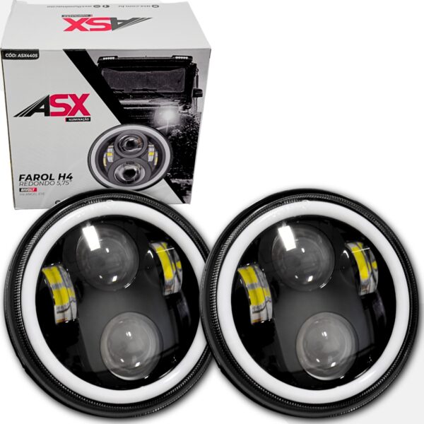 Farol Redondo 5,75 Polegadas LED Angel Eye DRL Seta 90W Par H4 ASX Universal
