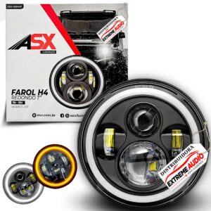 Farol Redondo 7 Polegadas LED Angel Eye DRL Seta 45W H4 ASX Universal