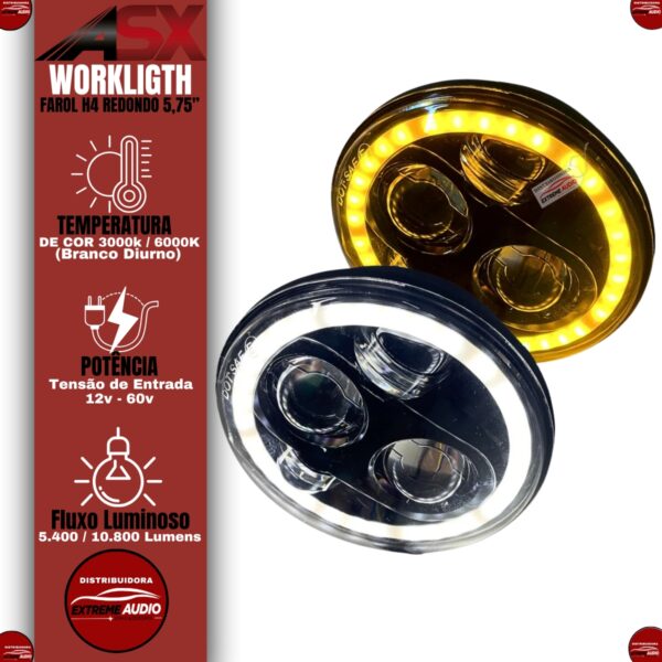 Farol Redondo 5,75 Polegadas LED Angel Eye DRL Seta 90W Par H4 ASX Universal - Imagem 2