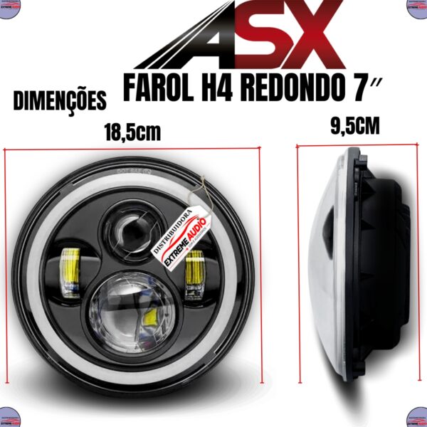 Farol Redondo 7 Polegadas LED Angel Eye DRL Seta 45W H4 ASX Universal - Imagem 4