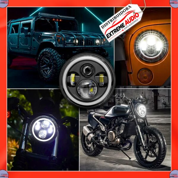 Farol Redondo 5,75 Polegadas LED Angel Eye DRL Seta 90W Par H4 ASX Universal - Imagem 5