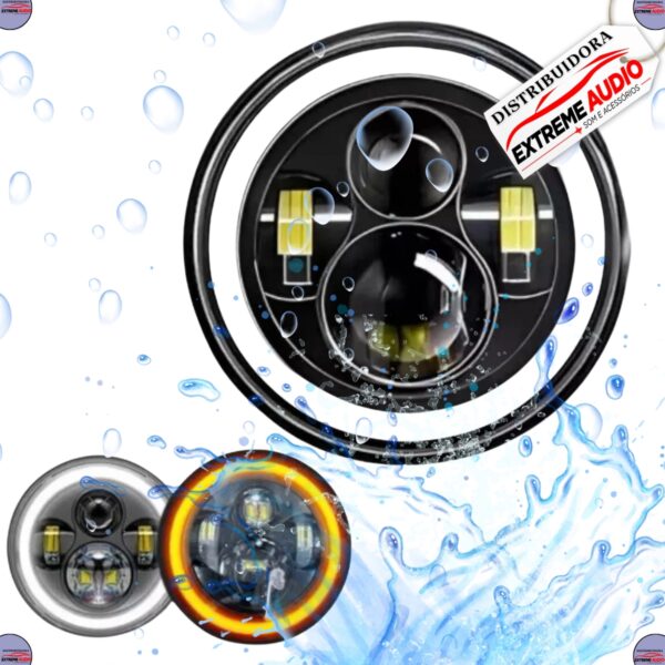 Farol Redondo 7 Polegadas LED Angel Eye DRL Seta 45W H4 ASX Universal - Imagem 7