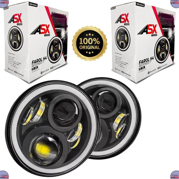Farol Redondo 7 Polegadas LED Angel Eye DRL Seta 90W Par H4 ASX Universal - Imagem 3