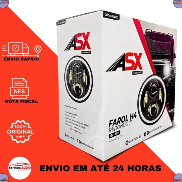 Farol Redondo 7 Polegadas LED Angel Eye DRL Seta 45W H4 ASX Universal - Imagem 3