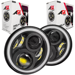 Farol Redondo 7 Polegadas LED Angel Eye DRL Seta 90W Par H4 ASX Universal