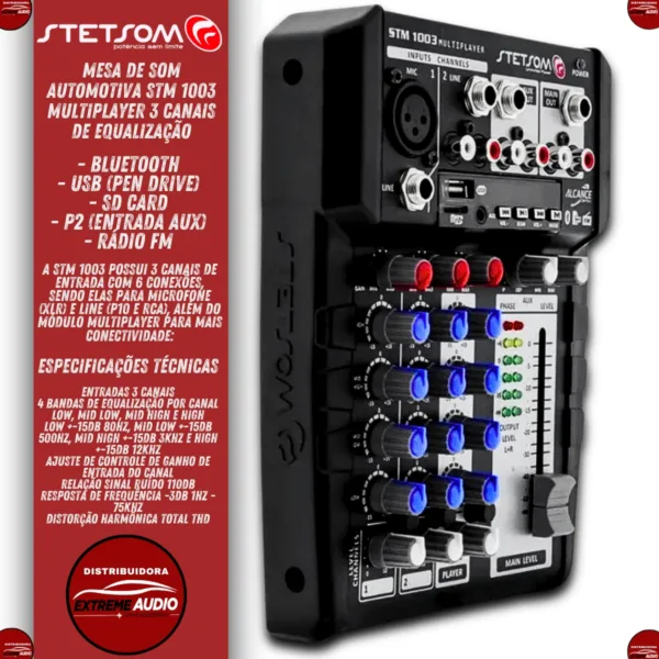Mesa Som 12V Stm1003 3 Canais 4 Bandas De Equalização - Imagem 2