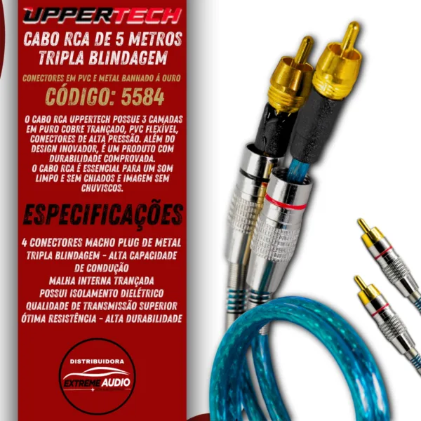 Cabo Rca Uppertech Blindado 5M 4Plugs De Saida Audio/Video Azul - Imagem 2