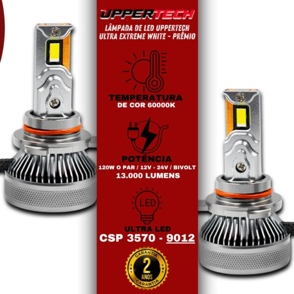 Lâmpada Led Uppertech HIR2 9012 Ultra Xtreme White 6000K 13000 Lumens - Imagem 3