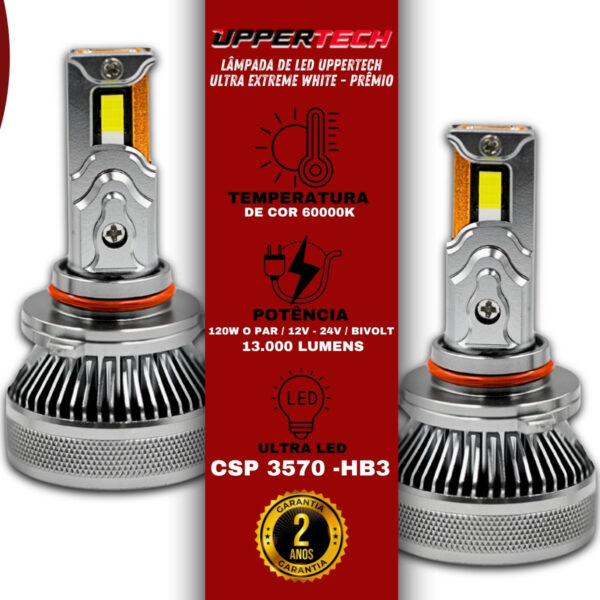 Lâmpada Led Uppertech HB3 Ultra Xtreme White 6000K 13000 Lumens - Imagem 3