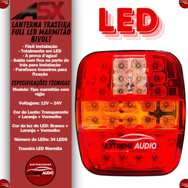 Par Lanterna Trazeira Marmitão 12-24V Bivolt Asx5303 - Imagem 3