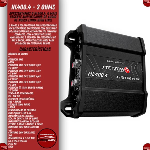Módulo Amplificador Stetsom HL 400.4 400W RMS 4 Canais Som Automotivo 4 Ohms Bridge - Imagem 6