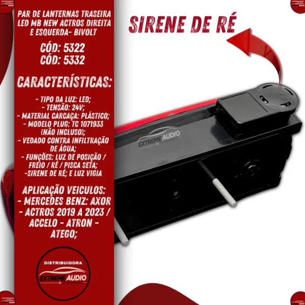 Par Lanternas Traseira Led Mb New Actros Direita E Esquerda - Imagem 2