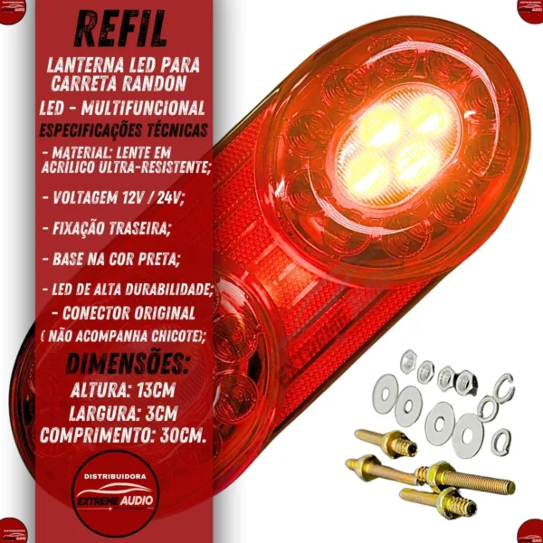 Lanterna Traseira Led Multifuncional Refil 12V-24V Bivolt Asx5304 - Imagem 2