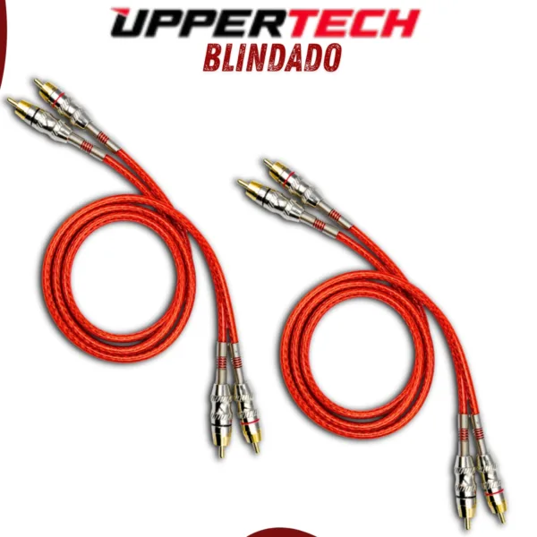 Kit Cabos Rca 2x2 1m Tripla Blindagem Gold Uppertech Vermelho - Imagem 3