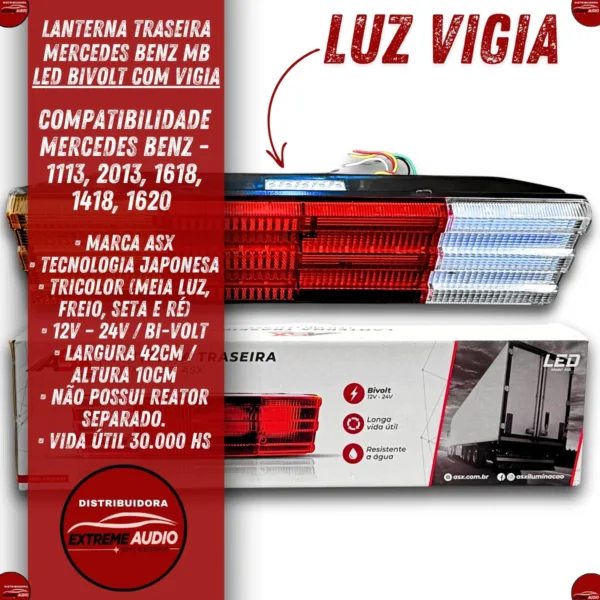 Lanterna Traseira Mb Led 12-24V Bivolt C/Vigia Asx5306 - Imagem 3