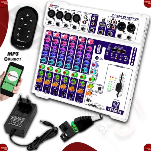 Mesa De Som 8 Canais Stereo Fx T0804 Player Fx Multicolor Rgb - Imagem 3