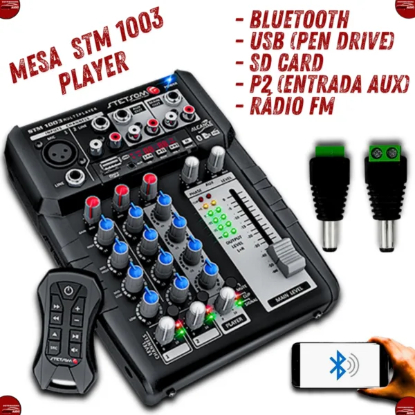 Mesa Som 12V Stm1003 3 Canais 4 Bandas De Equalização - Imagem 3