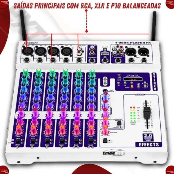 Mesa De Som 8 Canais Stereo Fx T0804 Player Fx Multicolor Rgb - Imagem 4