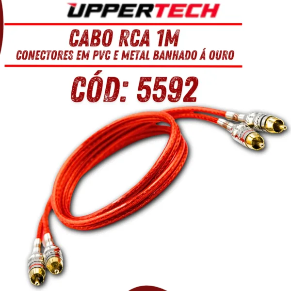 Cabo Rca 2x2 1m Tripla Blindagem Gold Uppertech Vermelho - Imagem 4