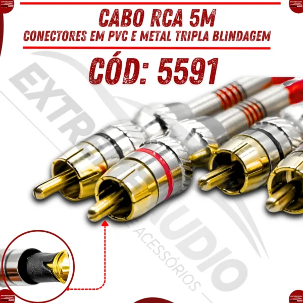 Cabo Rca 2x2 Tripla Blindagem Gold Uppertech 5metros Vermelho - Imagem 4