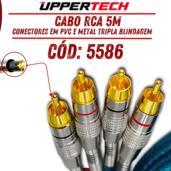 Cabo Rca Uppertech Blindado 1M 4Plugs De Saida Audio/Video Azul - Imagem 4