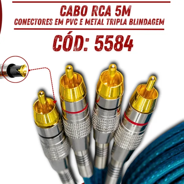 Cabo Rca Uppertech Blindado 5M 4Plugs De Saida Audio/Video Azul - Imagem 4