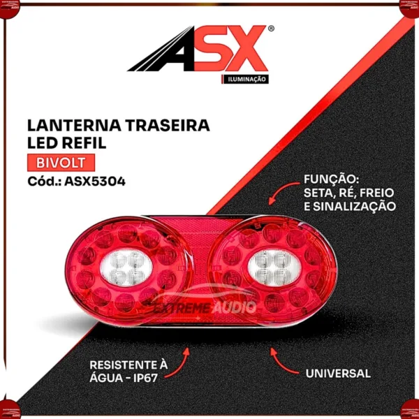 Lanterna Traseira Led Multifuncional Refil 12V-24V Bivolt Asx5304 - Imagem 4