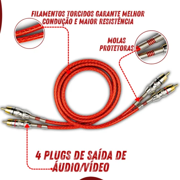 Cabo Rca 2x2 1m Tripla Blindagem Gold Uppertech Vermelho - Imagem 5