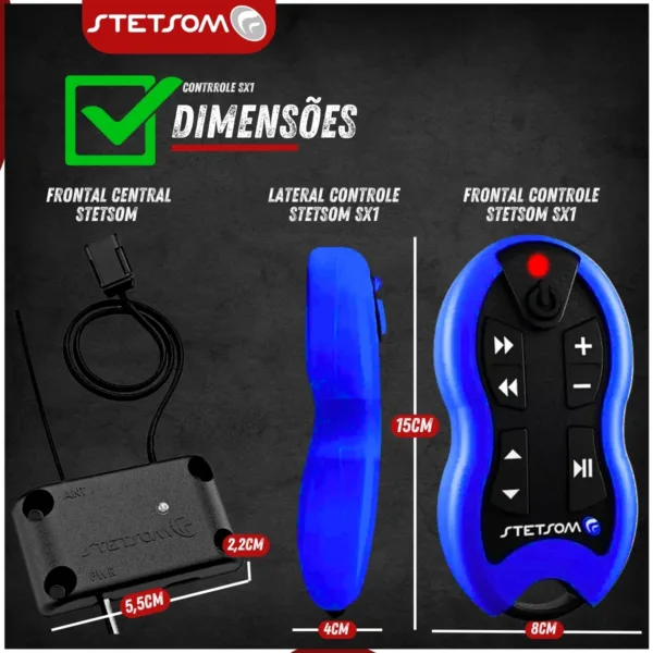 Controle Longa Distância Stetsom SX1- 500 Metros | Azul - Imagem 5