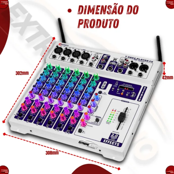 Mesa De Som 8 Canais Stereo Fx T0804 Player Fx Multicolor Rgb - Imagem 5