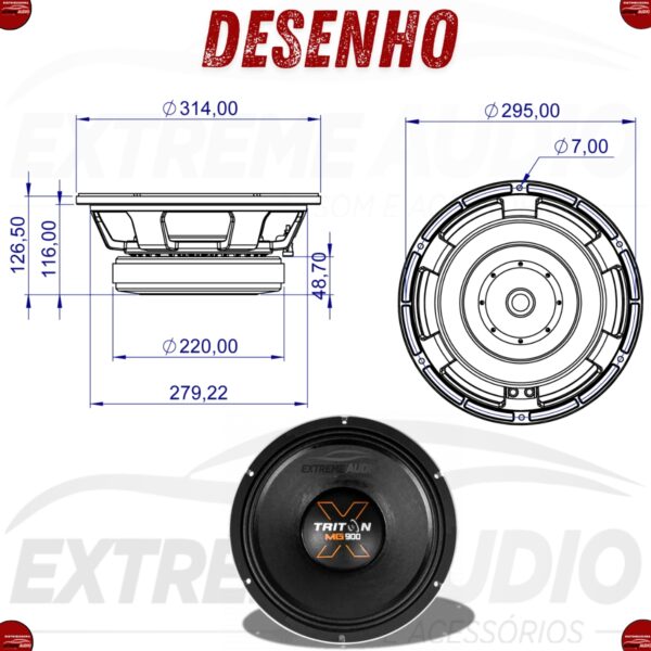 Alto Falante Triton Mg900x 900w Rms 6 Ohms Medio Grave 1800w - Imagem 6