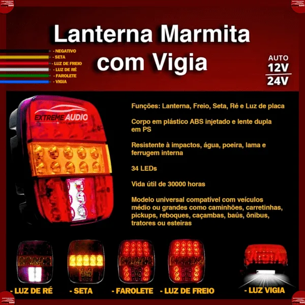 Lanterna Trazeira Marmitão 12-24V Bivolt Asx5303 - Imagem 6