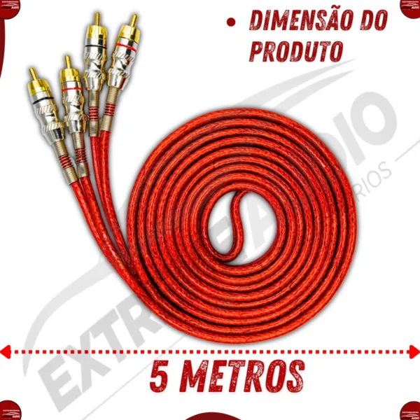 Cabo Rca 2x2 Tripla Blindagem Gold Uppertech 5metros Vermelho - Imagem 6