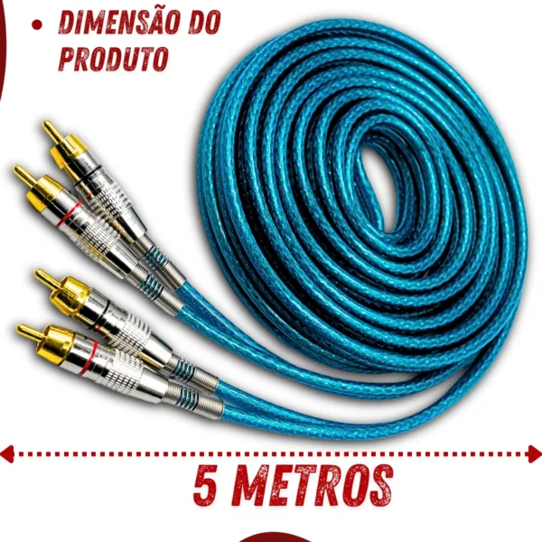 Cabo Rca Uppertech Blindado 5M 4Plugs De Saida Audio/Video Azul - Imagem 5