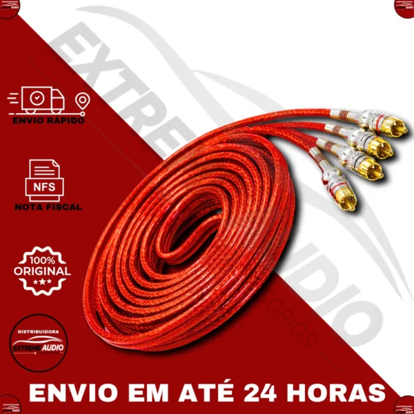 Cabo Rca 2x2 Tripla Blindagem Gold Uppertech 5metros Vermelho - Imagem 7