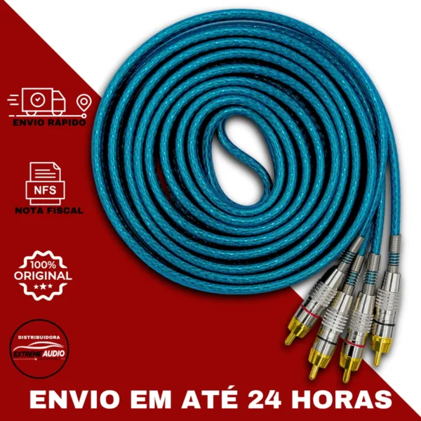 Cabo Rca Uppertech Blindado 5M 4Plugs De Saida Audio/Video Azul - Imagem 7