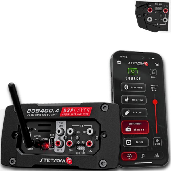 Módulo Amplificador Stetsom BOB 400.4 Display 4 Canais Som Automotivo 4 Ohms Bridge