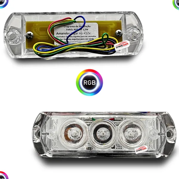 Strobo RGB Som Automotivo Com Voltímetro Zendel  2 Farol - Imagem 6