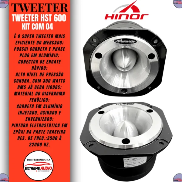Super Tweeter Hst600 Hinor 600w 300w Rms 8 Ohms Profissional 4Unidades - Imagem 2
