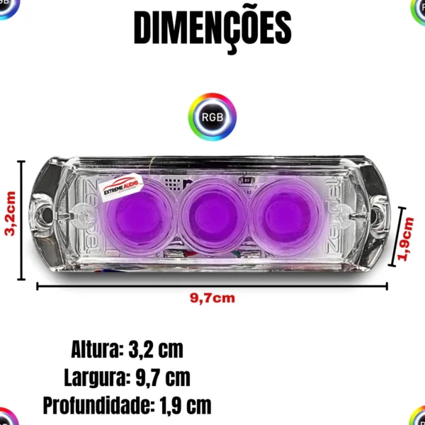Strobo RGB Som Automotivo Com Voltímetro Zendel  2 Farol - Imagem 3