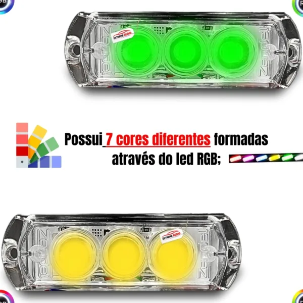 Strobo RGB Som Automotivo Com Voltímetro Zendel  2 Farol - Imagem 4