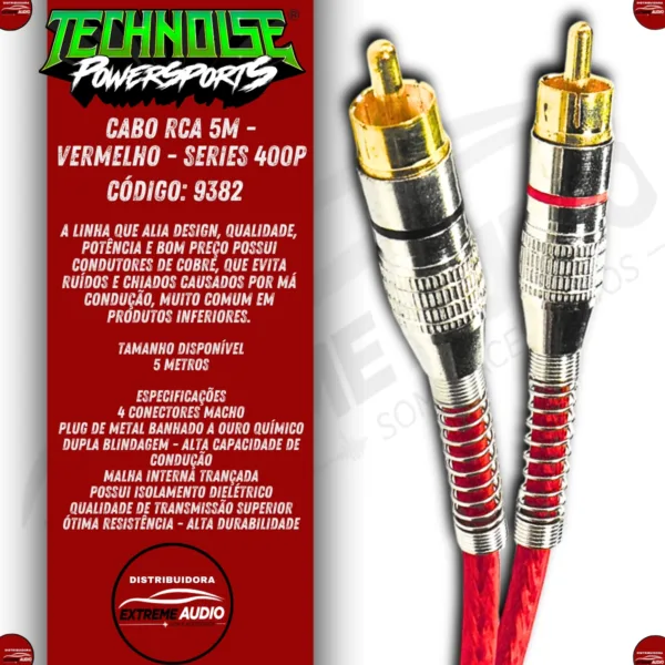 Cabo Rca Blindado 400 Pro Vermelho Technoise 4 Conectores Macho 5 Metros - Imagem 2