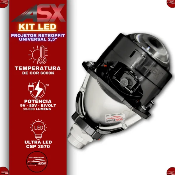 Kit Led Projetor Retrofit Universal 2,5 Bivolt 80w - Imagem 2