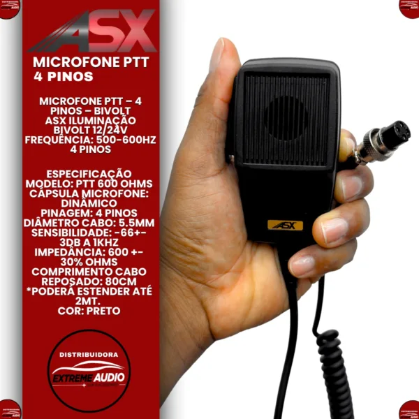 Microfone Rádio PTT 4 Pinos ASX - Imagem 2
