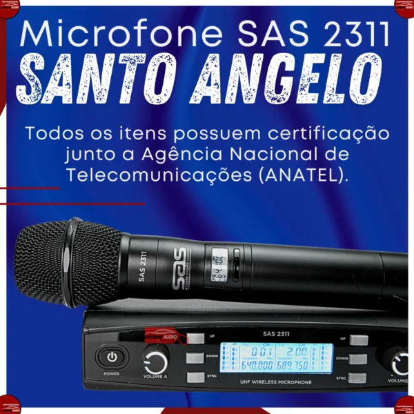 Santo Angelo Sas 2311 Microfone Sem Fio Duplo De Mão Preto - Imagem 2