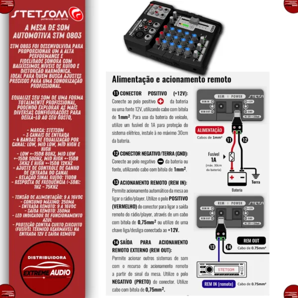 Mesa De Som Stm - 0803 Stetsom 3 Canais 4 Bandas - Imagem 2