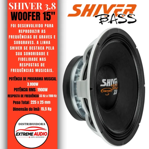 🔊 Alto Falante Woofer Triton 15 Pol 1900w Rms Shiver Bass 3.8 - Imagem 2