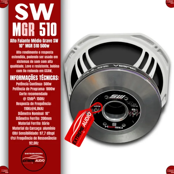 🔊 Alto-falante Sw Mgr510 10 Médio 500w Rms 8ohms Profissional - Imagem 2