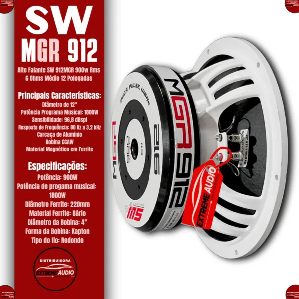 🔊 Medio Grave Alto Falante Sw 912mgr 900w Rms 6 Ohms 12 Pol - Imagem 2