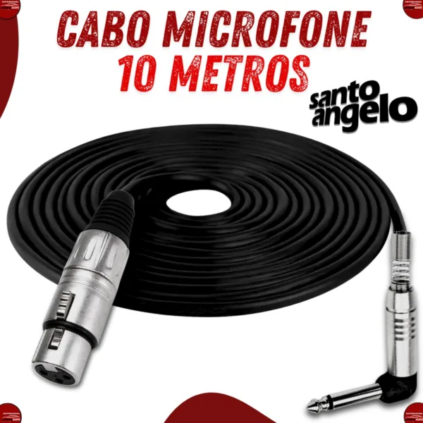 Cabo de Microfone Santo Angelo XLR Fêmea / P10 Mono 90° – 10m - Imagem 2